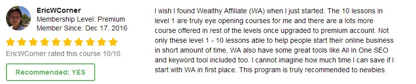 Wealthy Affiliate Testimonial